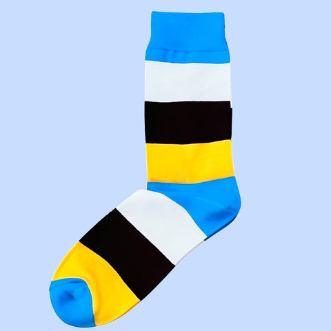 Men's Block Stripe Socks - Blue, White, Brown and Mustard