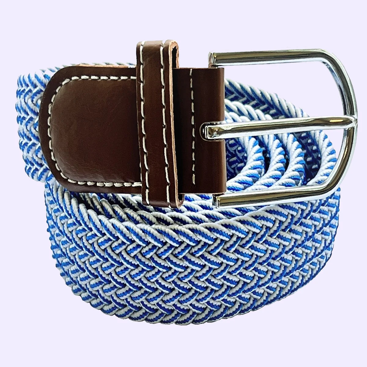 Chevron Stripe Woven Belt - Blue and White