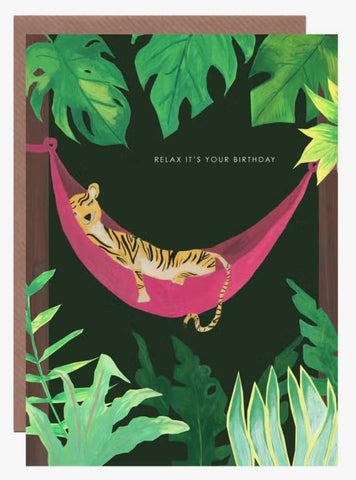 Tiger in Hammock Birthday Greeting Card