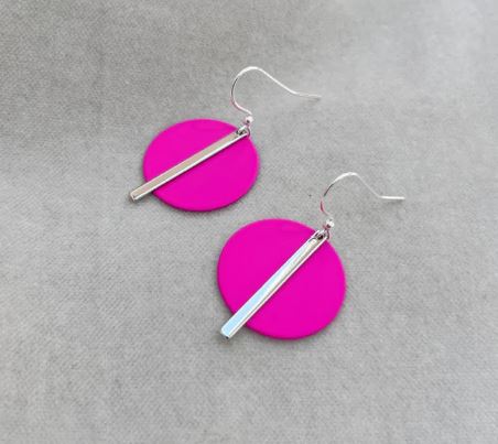 Hot Pink Silver Solar Earrings