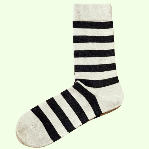 Hooped Striped Men's Socks - Charcoal Grey and Marbled White