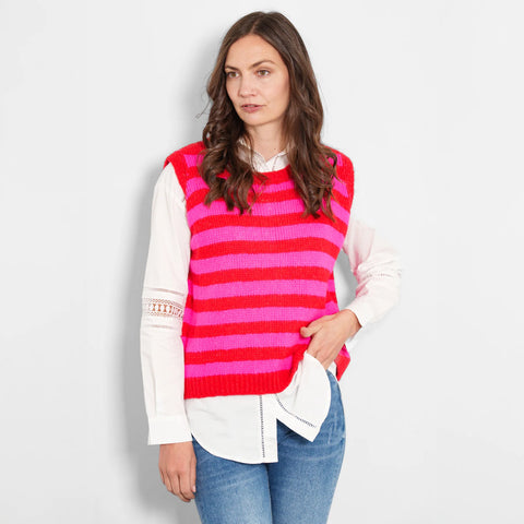 Wool Blend Tank Top - Red/Fuchsia, Striped