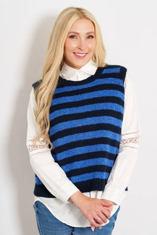 Wool Blend Tank Top - Navy Blue/Blue, Striped