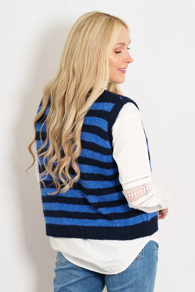 Wool Blend Tank Top - Navy Blue/Blue, Striped