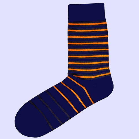 Mens Socks - Multi Striped Socks - Navy, Orange and Khaki Green