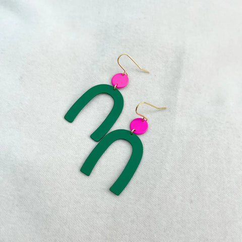 Green & Hot Pink Earrings