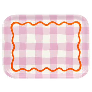 Lilac Gingham Wooden Tray