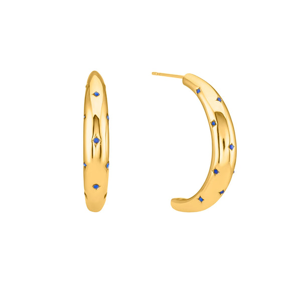 Gold Blue Chunky Half-Hoop Earrings