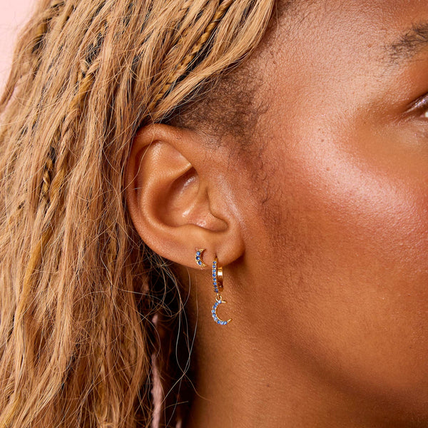 Gold Blue Moon Stud Earrings