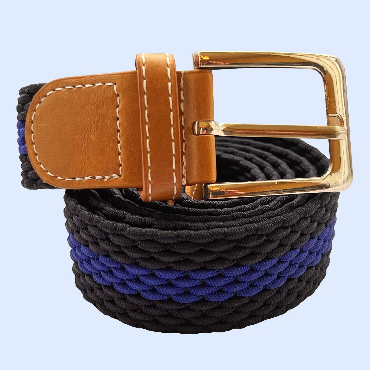 Horizontal Stripe Woven Elasticated Belt - Navy and Electric Blue