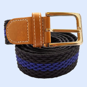 Horizontal Stripe Woven Elasticated Belt - Navy and Electric Blue