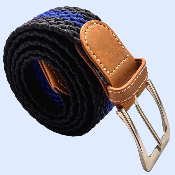 Horizontal Stripe Woven Elasticated Belt - Navy and Electric Blue