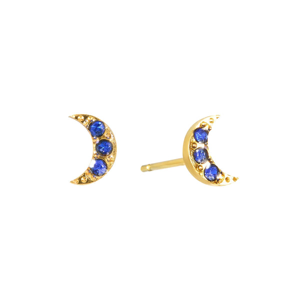 Gold Blue Moon Stud Earrings