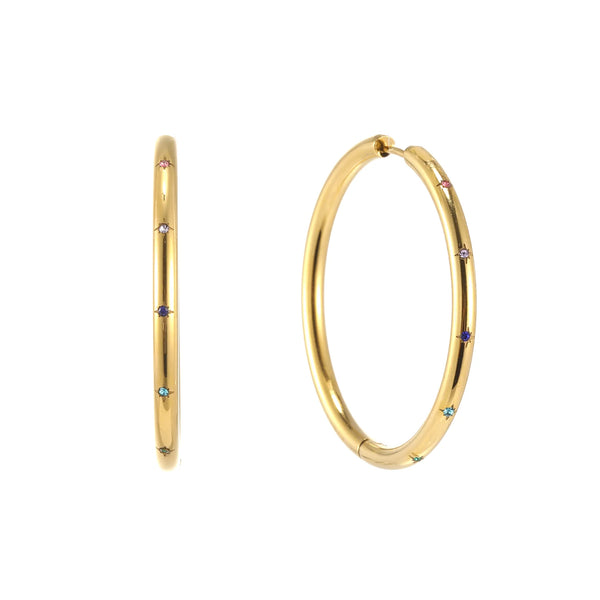 Gold Rainbow Thin Bigger Star Hoops