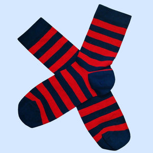 Men's Hooped Striped Socks - Red and Blue