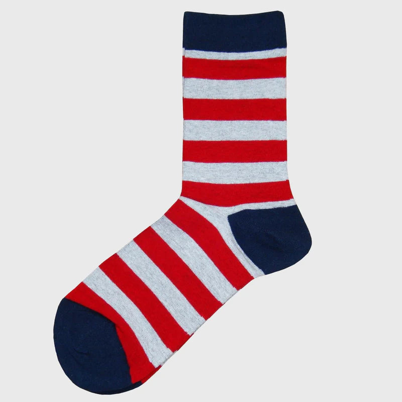 Men's Red, White and Navy Hooped Striped Socks