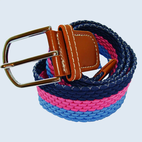Horizontal Stripe Woven Elasticated Belt - Blue, Pink and Navy