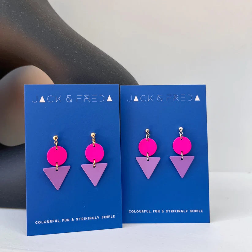 Colour Block Earrings - Hot Pink & Lilac