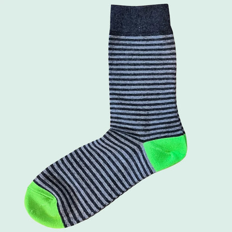 Men's Thin Multi Stripe Socks - Charcoal, Grey and Lime Green