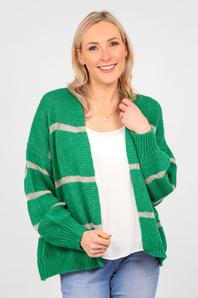 Green & Gold Cardigan with Thin Stripe