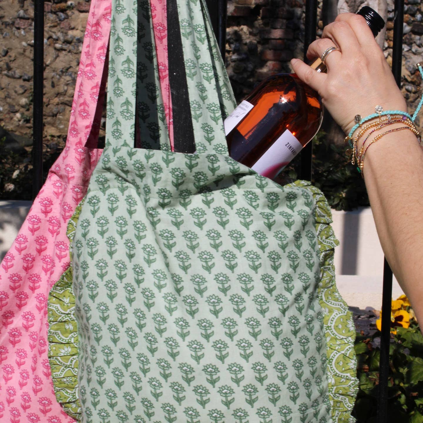 Green Tote Bag with Frill