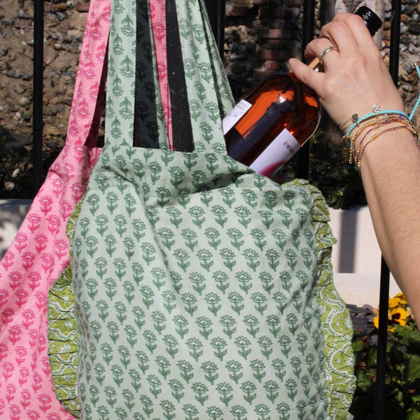 Green Tote Bag with Frill