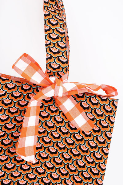 Orange Reversible Tote Bag with Bow