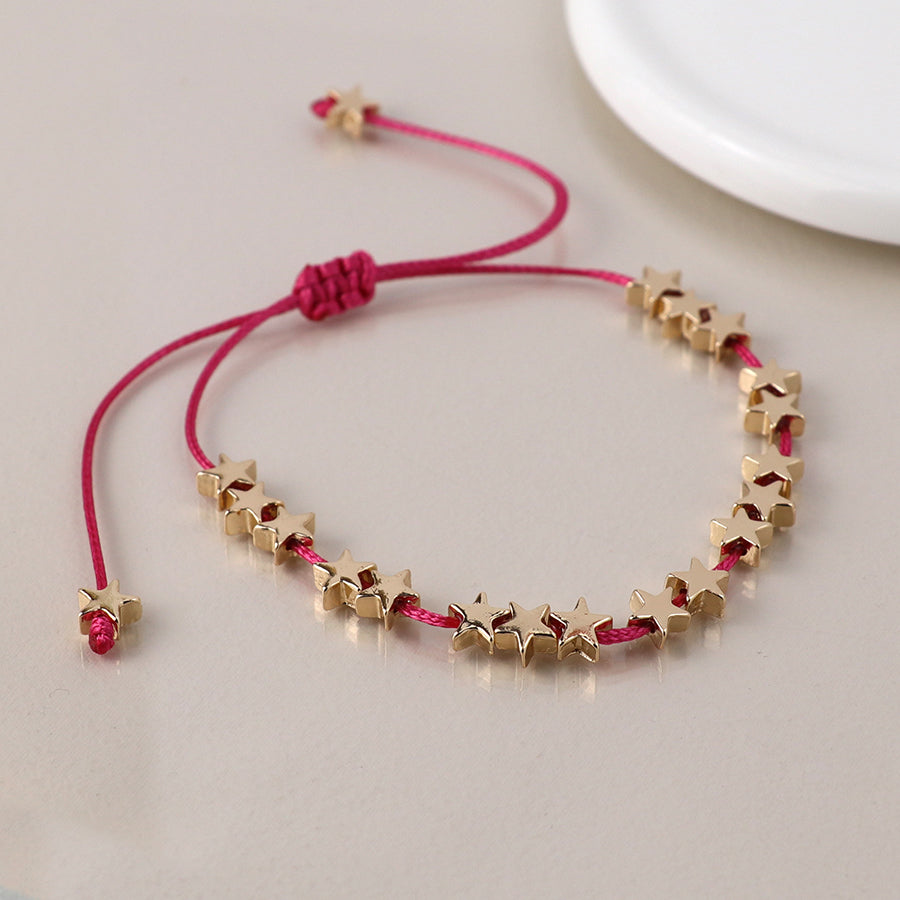Golden Stars Pink Cord Bracelet