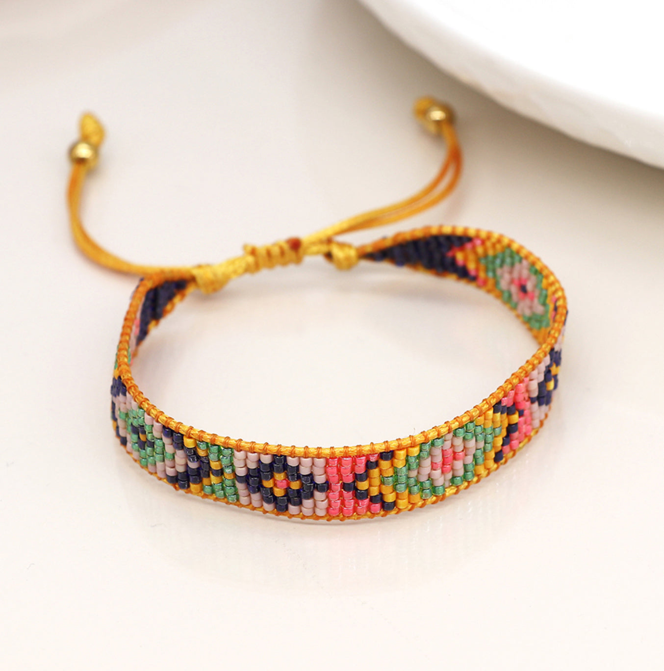Mustard Yellow Mix Adjustable Bead Bracelet