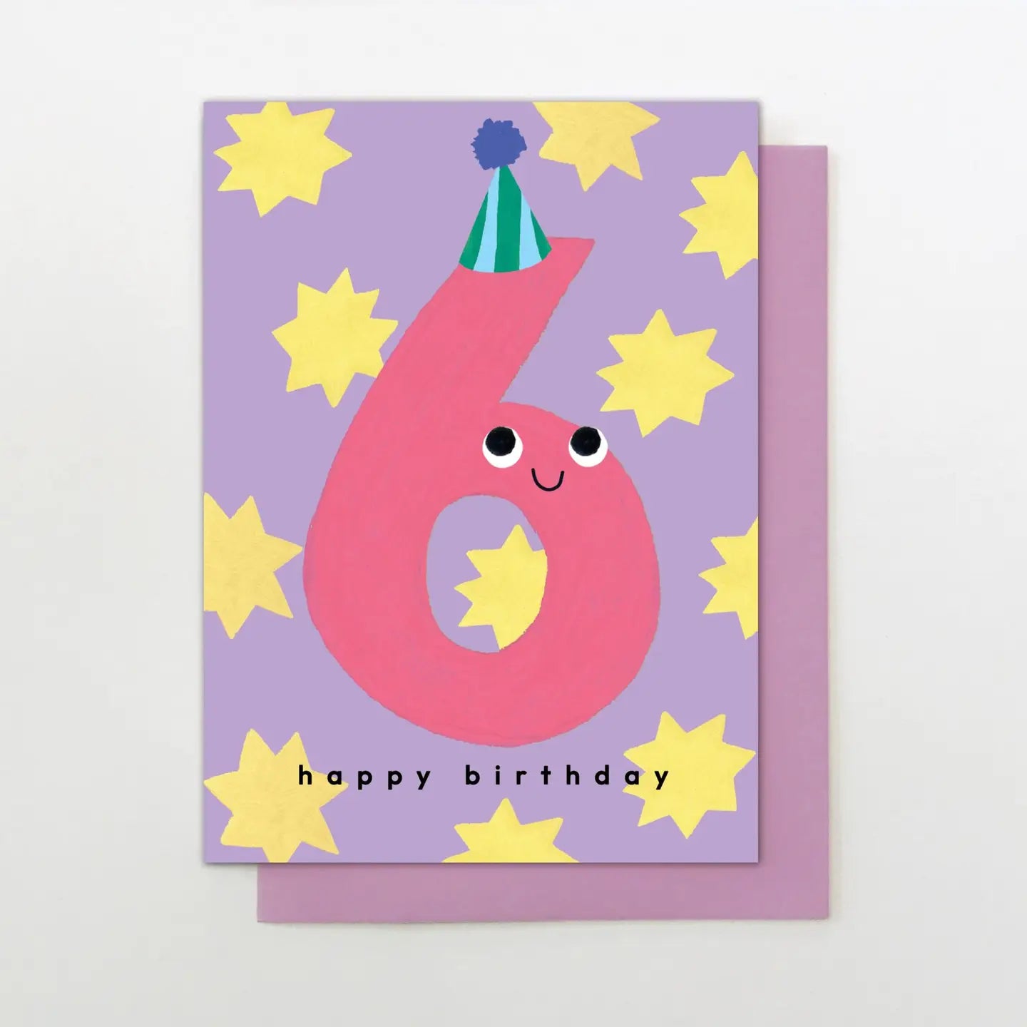 Age 6 Pink with Yellow Stars Greeting Card