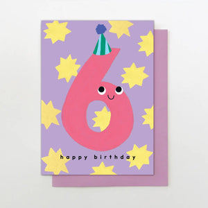 Age 6 Pink with Yellow Stars Greeting Card