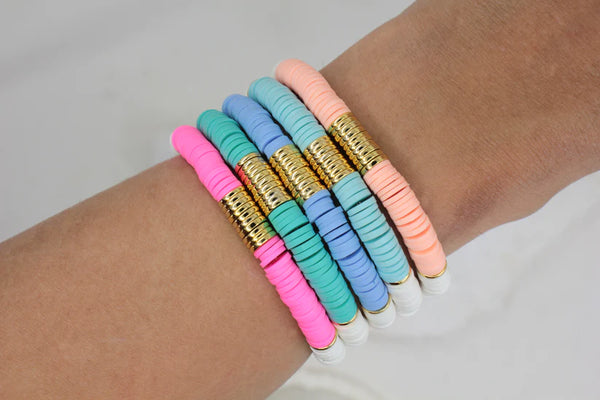 White Heishi Bracelets - Spearmint, Blue, Pink & Peach