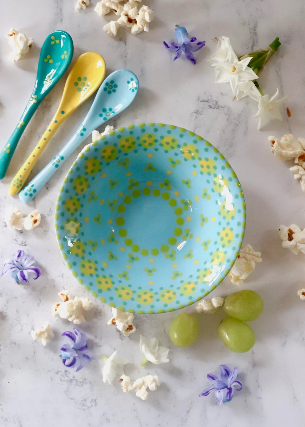 Hand Painted Blue and Yellow Bowl