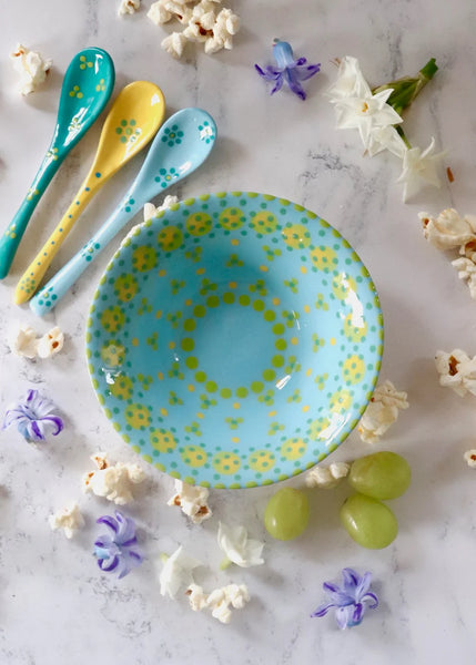 Hand Painted Blue and Yellow Bowl