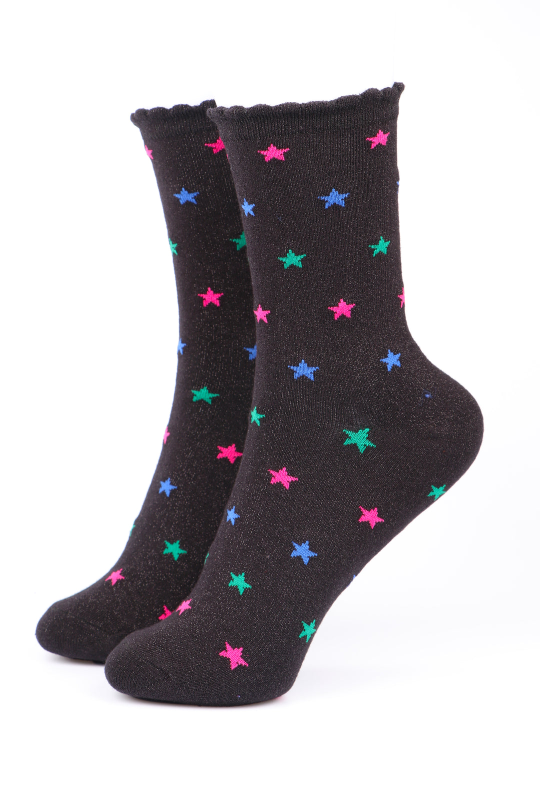 Women's Glitter Socks - Black/Multi Stars