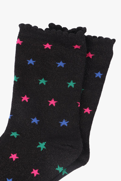 Women's Glitter Socks - Black/Multi Stars