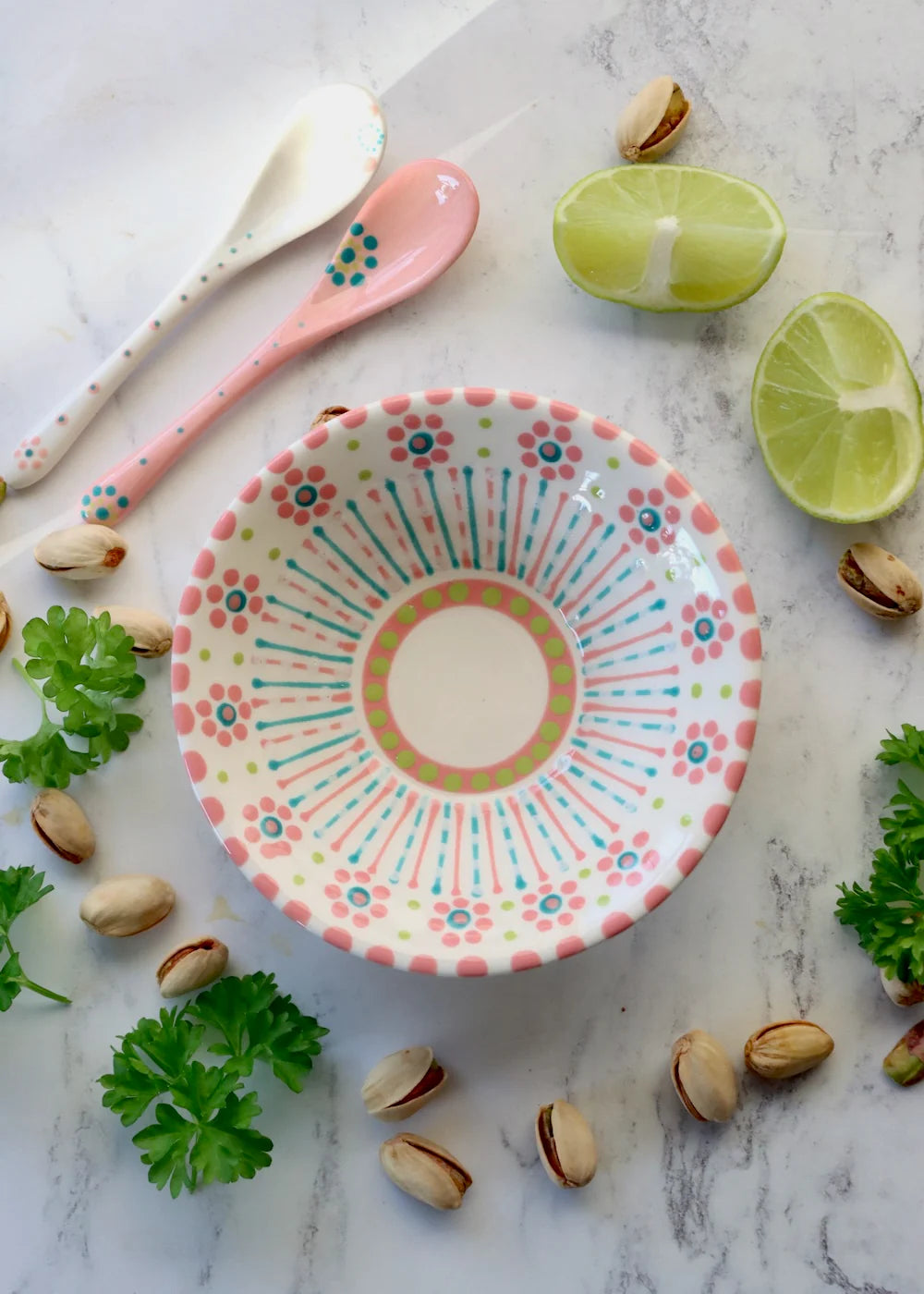 Hand Painted Pink and White Bowl
