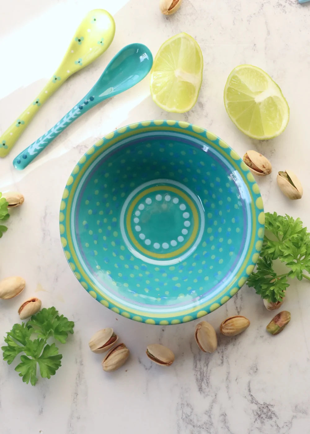 Hand Painted Green and Turquoise Bowl