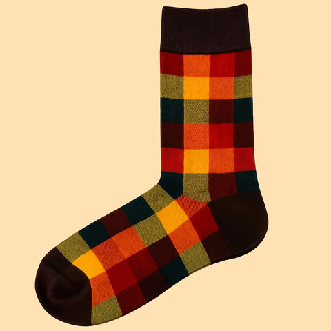 Mens Socks - Multi Colour Check Socks – Brown, Red, Yellow and Green