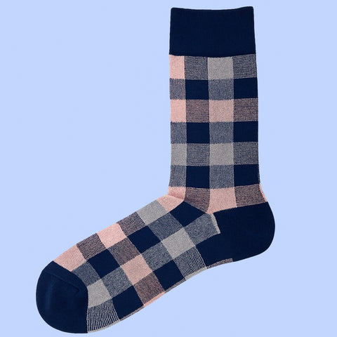 Men's Multi Check Socks - Navy, Pink and Blue