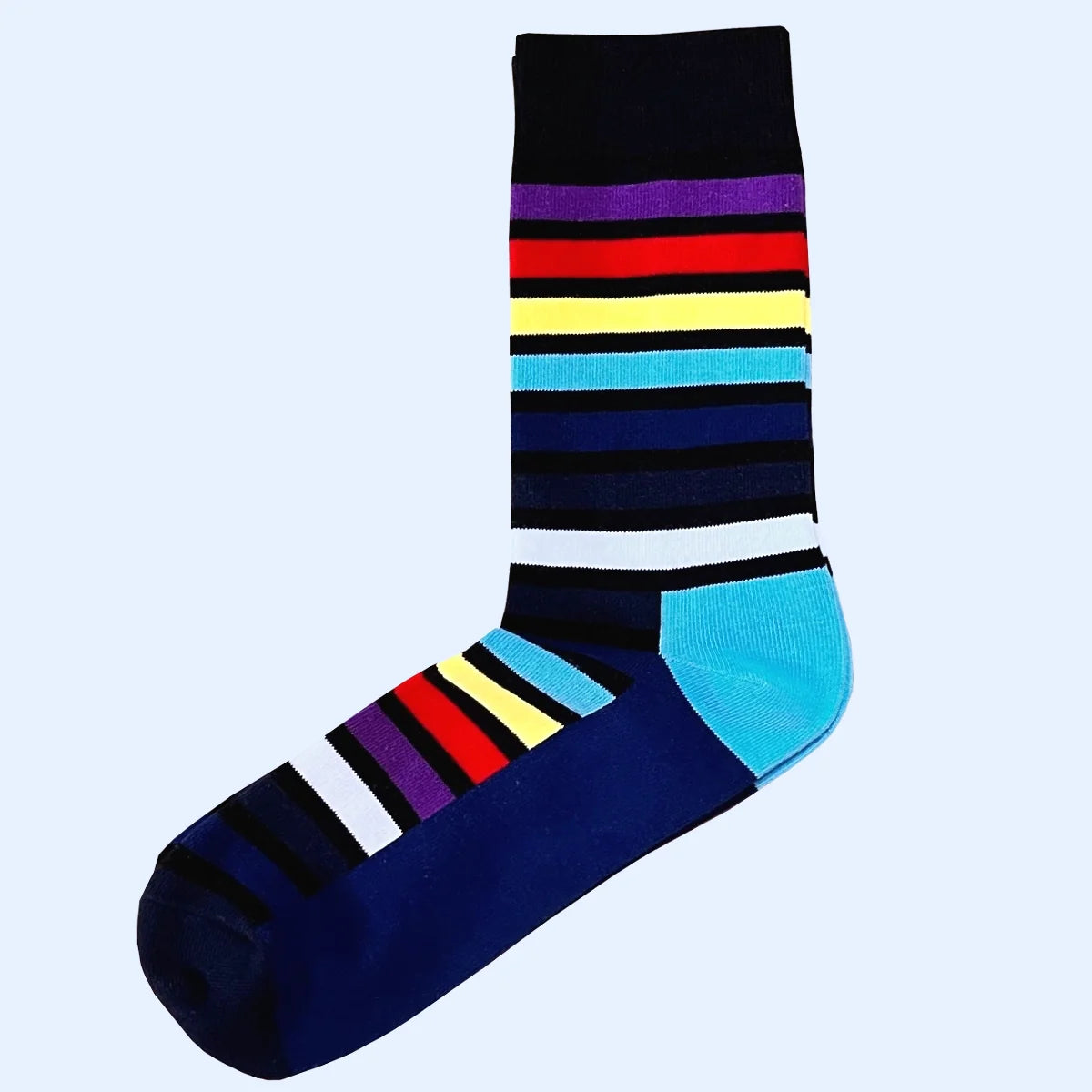 Mens Socks - Horizontal Striped Socks - Navy Multi Coloured