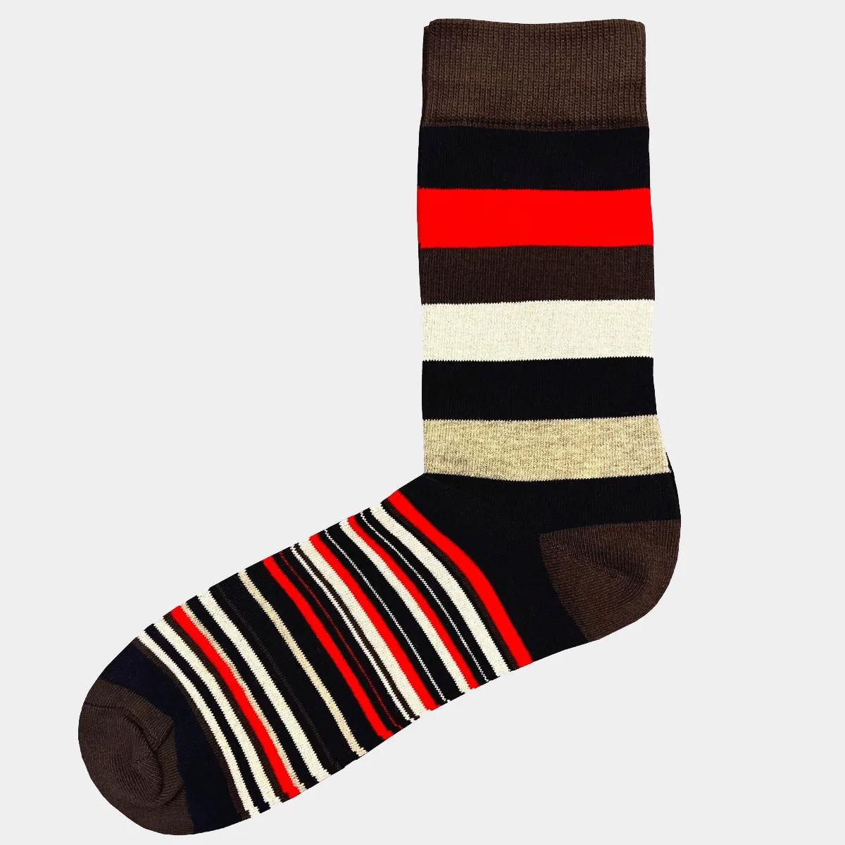 Men's Multi Stripe Socks – Brown, Red, Grey, Black and White