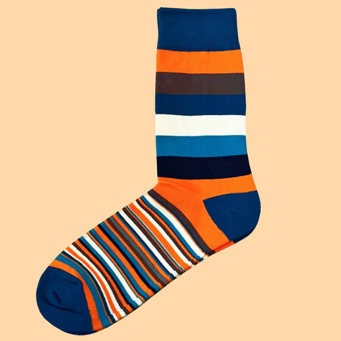 Menswear Socks - Medium and Thin Multi Stripe - Teal, Orange, Brown, Blue and White