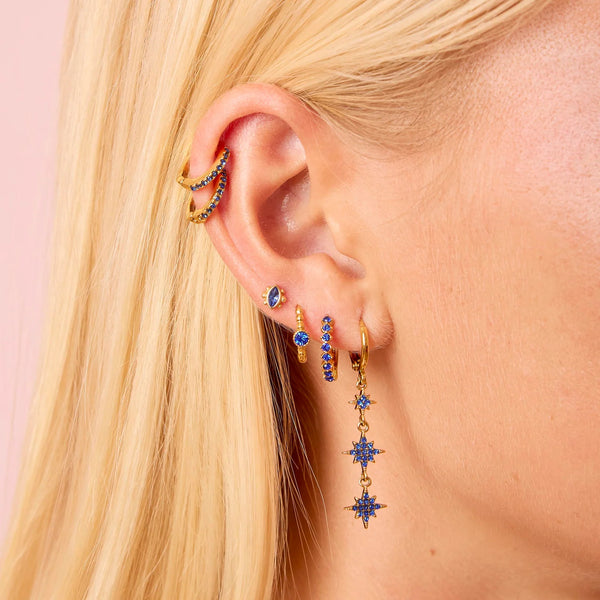 Gold Blue Huggie Earrings