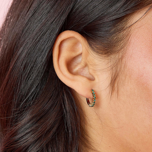 Gold Green Huggie Earrings