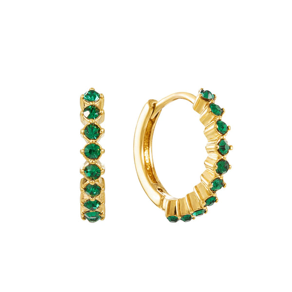 Gold Green Huggie Earrings