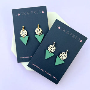 Mini Memphis Mint Triangle Studs - Gold or Silver Posts