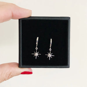 Mini Hoop Earrings - North Star - Silver