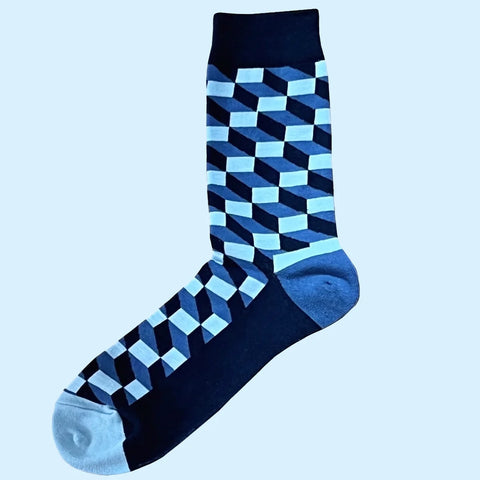 Optical Check Socks – Royal Blue, Navy and Light Blue