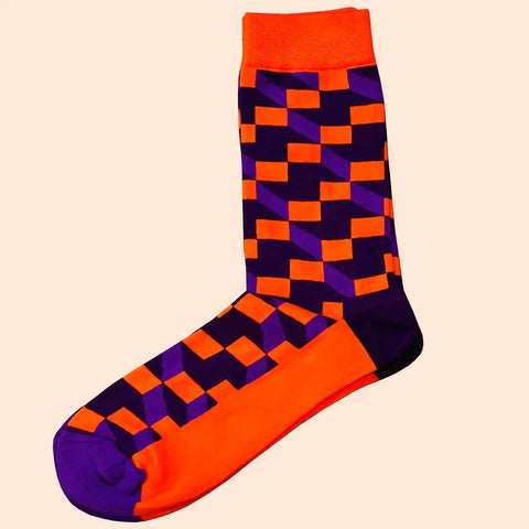 Optical Check Socks – Orange, Purple and Wine